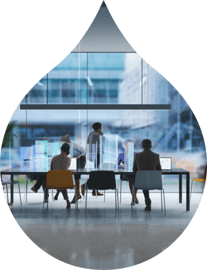 Acquia droplet graphic with digital transformation image concept business people in meeting room with 3D digital holograms 