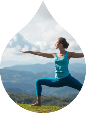 Acquia droplet graphic with digital key features image concept lifestyle woman yoga pose on hillside
